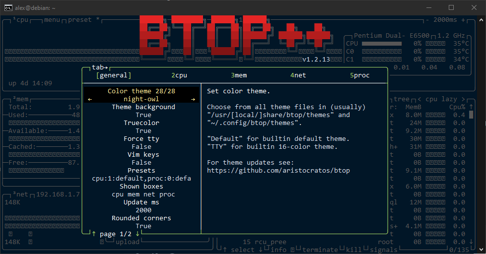 Running 'btop'